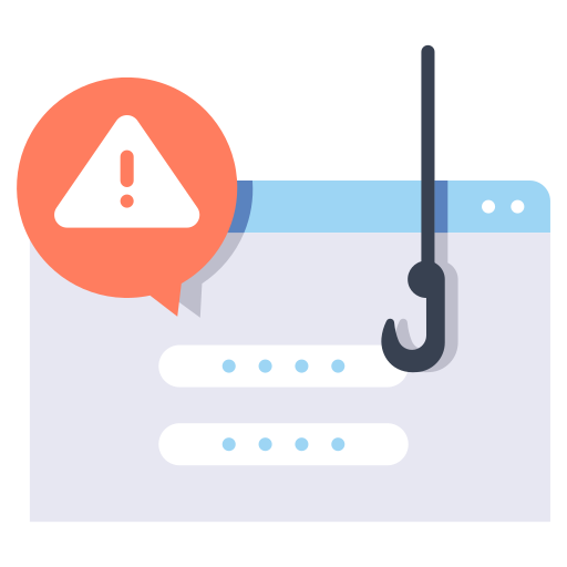 An icon image of an email message with a red alert. There is a fishing hook attempting to get information from the message.